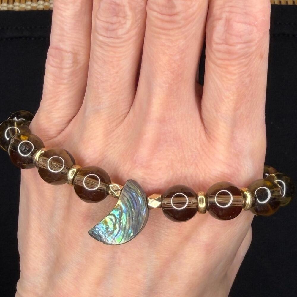 Abalone Moon with glass beads bracelet handmade stretchy 7 inch - Picture 5 of 6